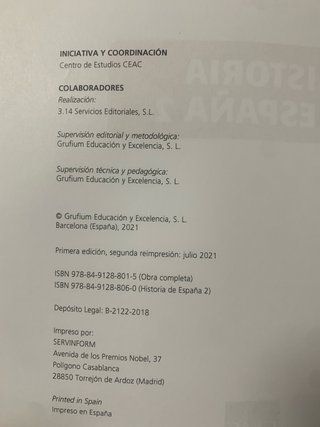 Libro de texto De bachillerato , historia