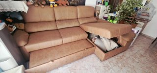 Sofá Cama Beige/Marrón Tela