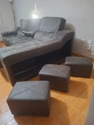 Sofá Rinconera con Chaiselongue Gris