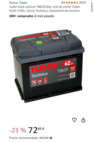 Batería Coche Tudor 62Ah 540A (Nueva)
