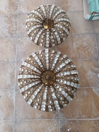 2 Lámparas Antiguas Cristales Doradas