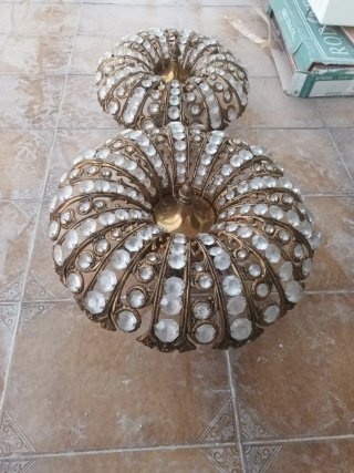 2 Lámparas Antiguas Cristales Doradas