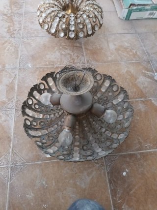 2 Lámparas Antiguas Cristales Doradas