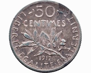 Moneda Plata 50 Centimes 1917 Francia