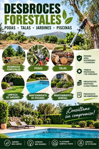 DESBROCES · PODAS · TALAS · JARDINES · PISCINAS