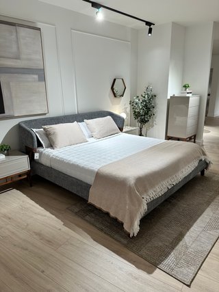 Cama Matrimonial Tela y Madera