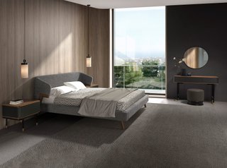 Cama Matrimonial Tela y Madera
