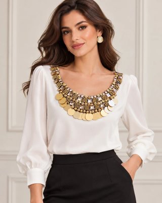 Collar decorativo dorado y blanco