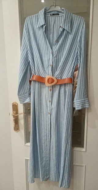Vestido camisero rayas Zara azul y blanco