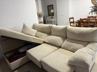 Sofá chaise longue beige tela