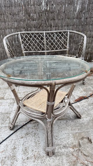 Conjunto Mesita Exterior de Ratán y Cristal