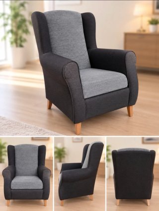 Sillón orejero bicolor gris y negro