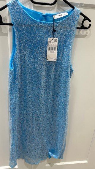 Vestido Fiesta Azul Lentejuelas Mango Talla S