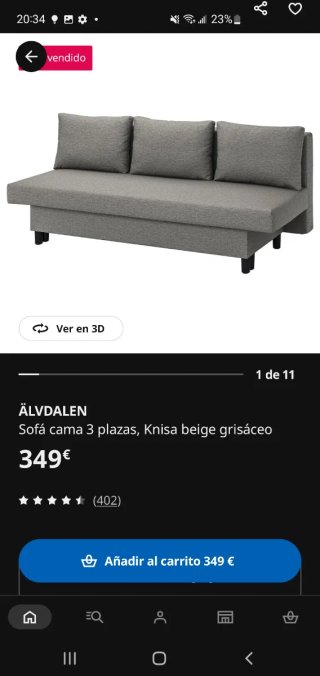 Sofá Cama IKEA Gris Tela