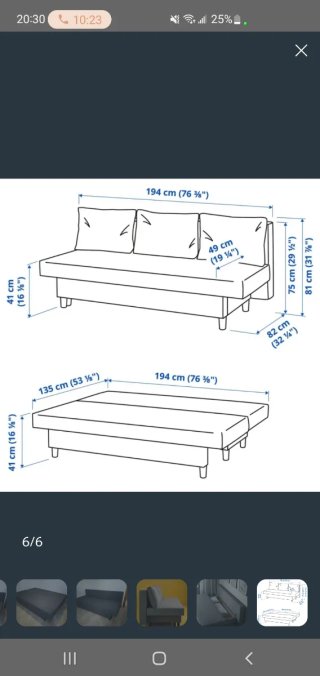 Sofá Cama IKEA Gris Tela