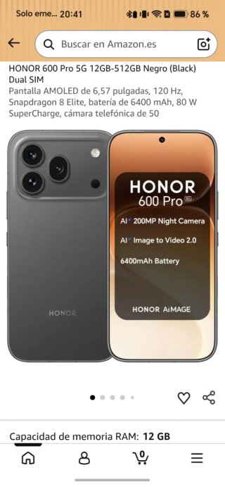 Honor 600 Pro 512GB Negro