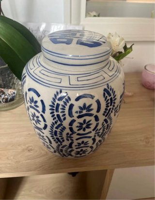 Jarrón Chino de Porcelana Azul y Blanco