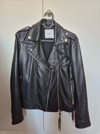 Cazadora de piel Mango negra