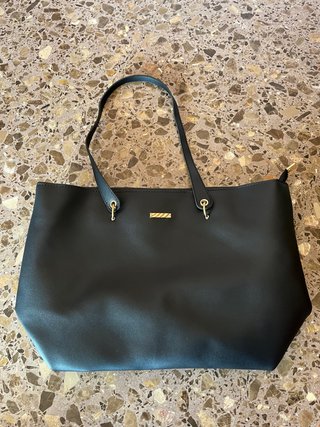 Bolso Tote Negro Piel Sintética Asas Largas