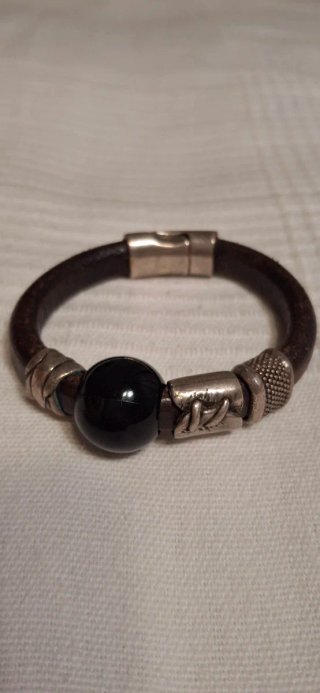 Pulsera de Piel Marrón y Plata