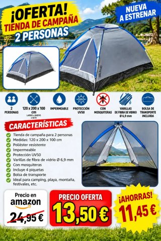 Tienda de Campaña Aktive para 2 Personas