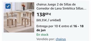 Juego 2 Sillas Beige Lana sintética