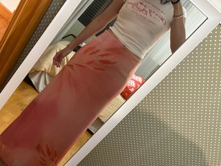 Falda larga estampado floral naranja y rosa