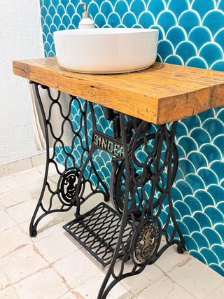 Mueble lavabo Singer metal madera cerámica