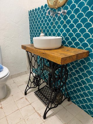 Mueble lavabo Singer metal madera cerámica