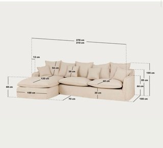 Sofá Decowood blanco tela y madera Usado 1 mes