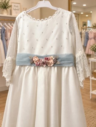 Vestido de Comunión Nuevo Blanco con Fajín