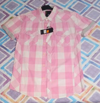 Camisa cuadros rosa y blanco, Talla L, hombre