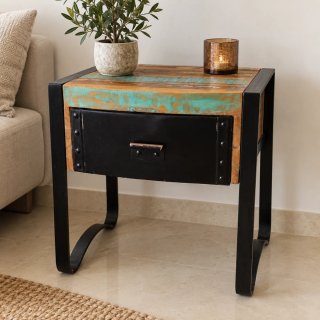 Mesita auxiliar industrial madera y metal
