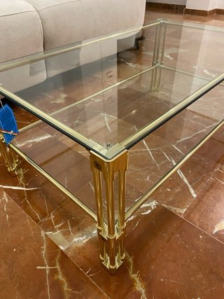 Mesa VET FOR años 80 de vidrio, latón y plástico