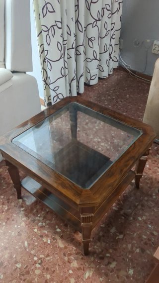 Mesa auxiliar madera y cristal
