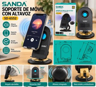 Soporte Móvil SANDA Altavoz 5W Bluetooth e Inducci