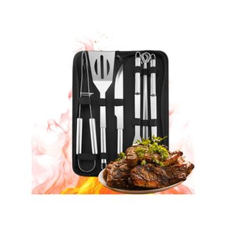Juego barbacoa 9 piezas acero inoxidable pinzas