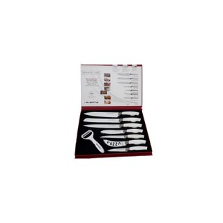 Juego 7 cuchillos antiadherentes pelador blanco