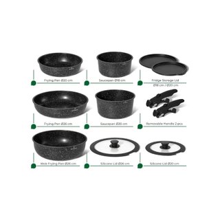 Batería cocina 11 piezas mangos extraíbles negra