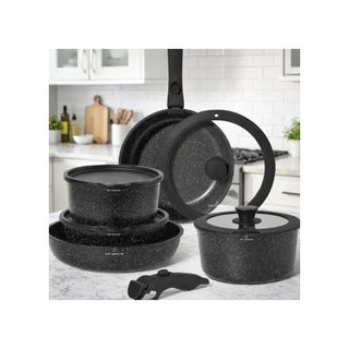 Batería cocina 11 piezas mangos extraíbles negra