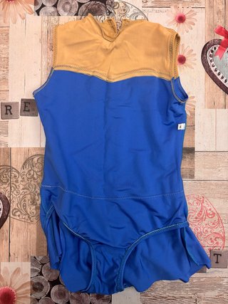 Traje Gimnasia Rítmica Azul y Beige  Talla 10