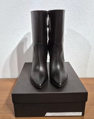Stivaletti con tacco a zeppa in pelle, nero, n.40