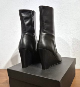 Stivaletti con tacco a zeppa in pelle, nero, n.40