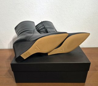 Stivaletti con tacco a zeppa in pelle, nero, n.40