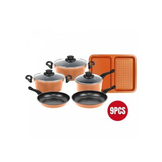 Batería cocina 9 piezas antiadherente cobre