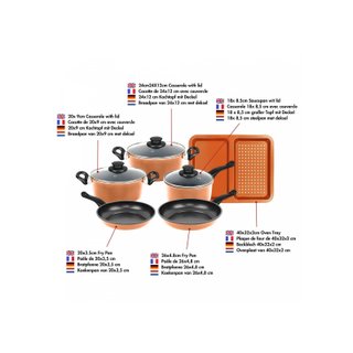 Batería cocina 9 piezas antiadherente cobre