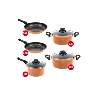 Batería cocina 9 piezas antiadherente cobre