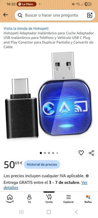 Adaptador Inalámbrico CarPlay y Android Auto