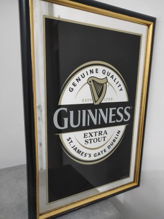 Specchio Guinness con cornice legno nero e oro