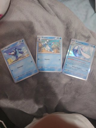 3 Cartas Pokémon: Popplio, Brionne y Primarina